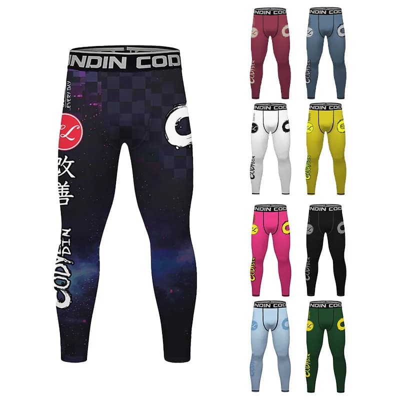Graphic Print Compression Leggings Men Codylundin Elastic Waist Quick Dry Breathable No Gi BJJ MMA Training Anti Slip Trousers