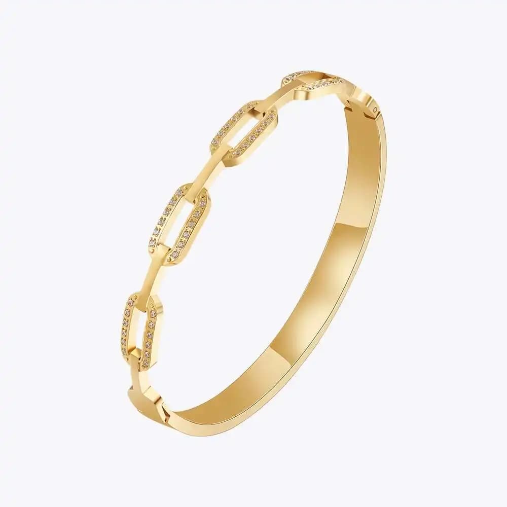 ENFASHION Pulseras for Women Half Chain Bracelet Ziron Color Gold Plated 18K Eye Catchy Elegant Jewelry Office Travel 2356