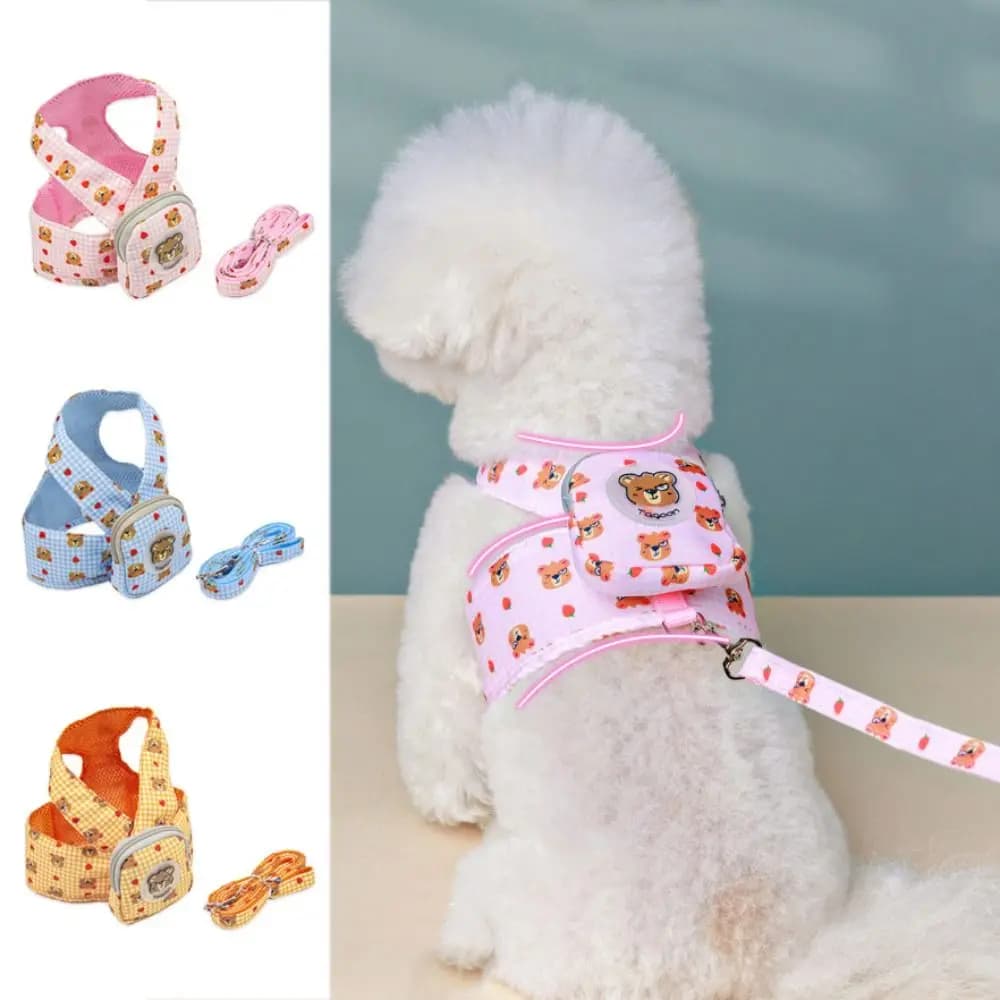 Zaino con tracolla per cani in cartone animato regolabile con corda di trazione zaino per cani pettorina per cani borsa per snack traspirante