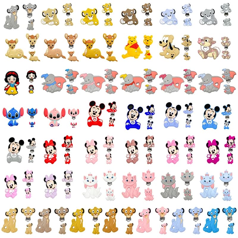 Set di 3 Pezzi: Perle e Clip in Silicone a Forma di Personaggi Cartoon, Accessori per Catenella Portaciuccio, Gioielli e Giocattoli per la Dentizione dei Bambini