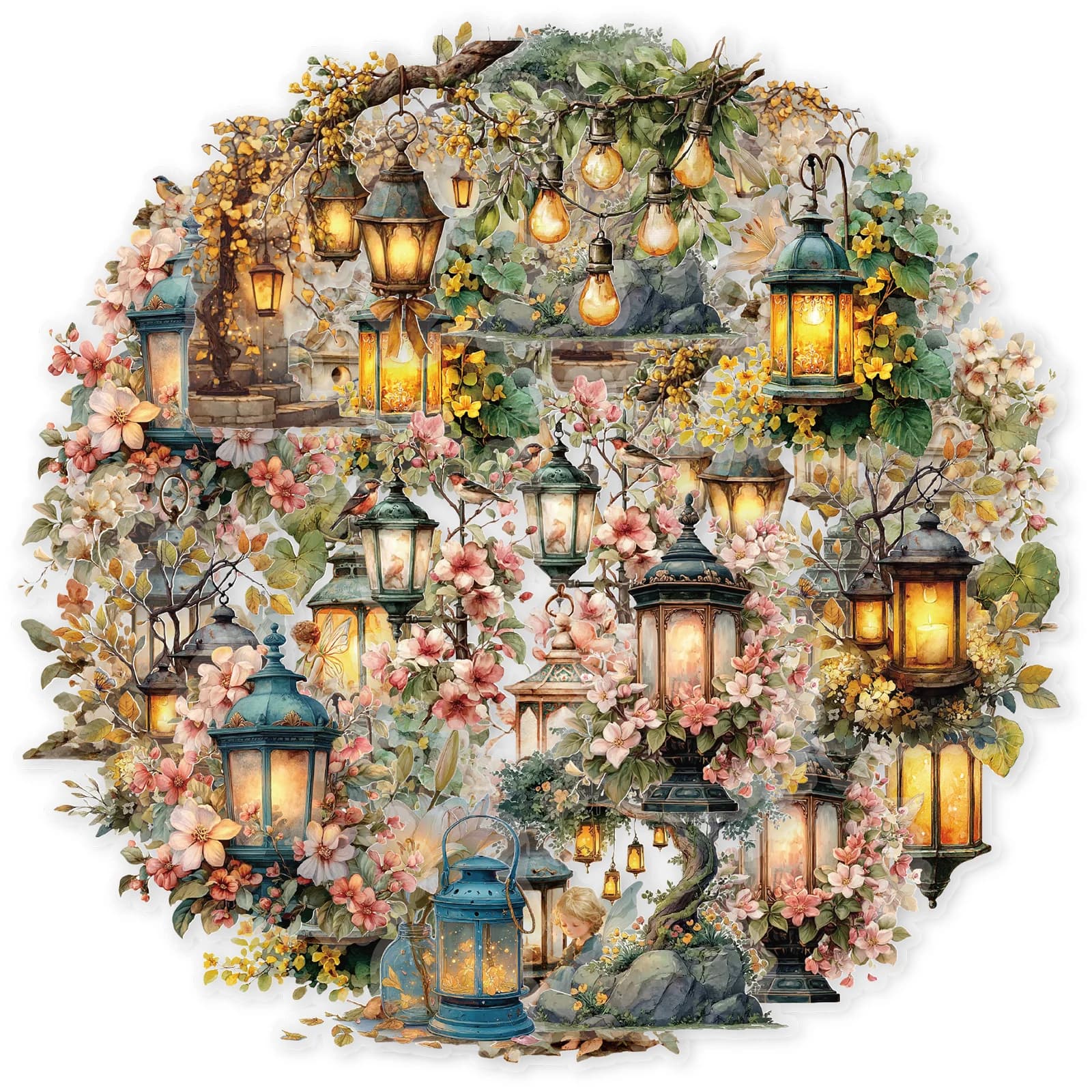 Confezione di adesivi in PET con motivo leggero da giardino vintage da 15 pezzi, decorazione fatta a mano, libro con clip, album fotografico, feste vintage, adesivi giocattolo