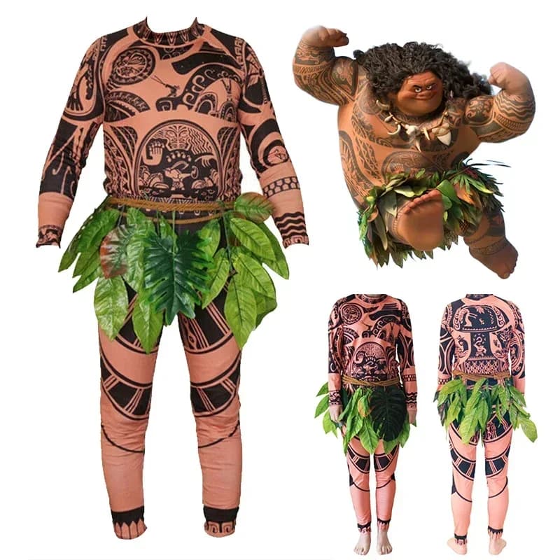 Moana Maui Tattoo Costume Cosplay Maui Tattoo Top Pantaloni Collant Set Abiti di Halloween Costume per bambini adulti Abiti divertenti