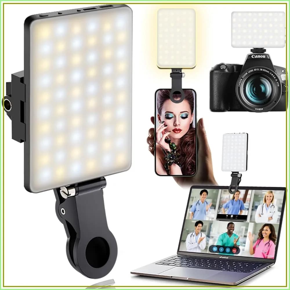 60 LED Portable Selfie Light with Clip & Tripod Adapter, Rechargeable 2000mAh, CRI 97+, 3 Modes for Phone, Webcam, Laptop, Makeup