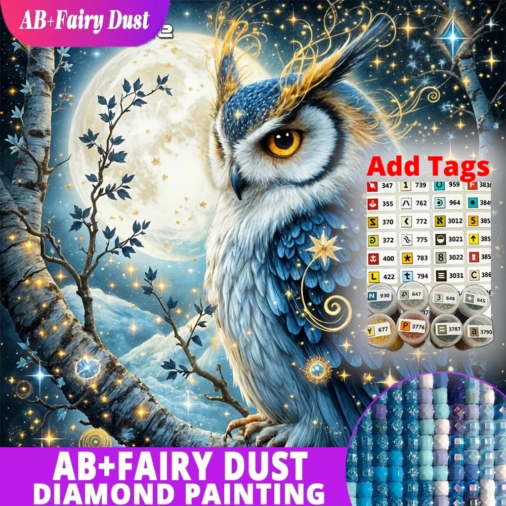 AB Fairy Dust New Arrival Diamond Mosaic Animal Full Square Painting Owl Picture Of Rhinestones Embroidery Moon Handmade Hobby