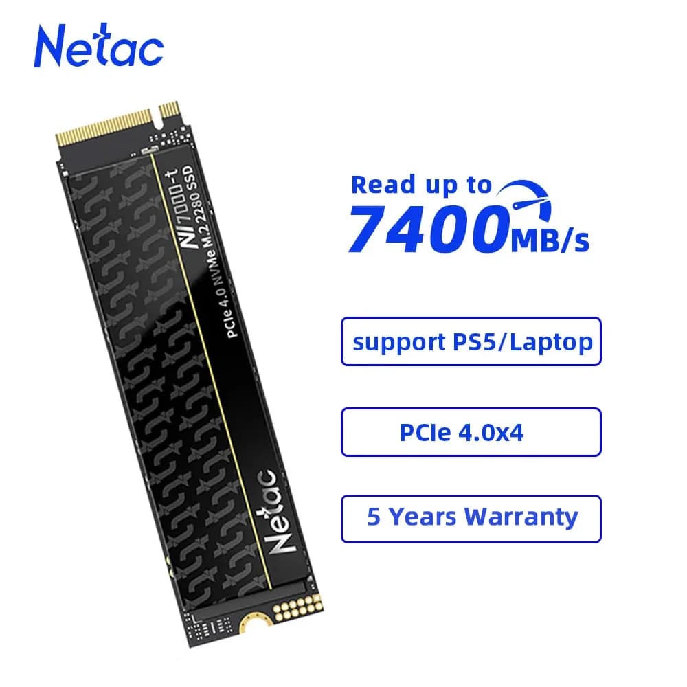 Netac SSD 1TB SSD NVME M2 7400MB/s 512GB 2TB 4TB PCIE4.0 Internal Solid State Hard Drive with Heat Sink for Playstation 5 Laptop