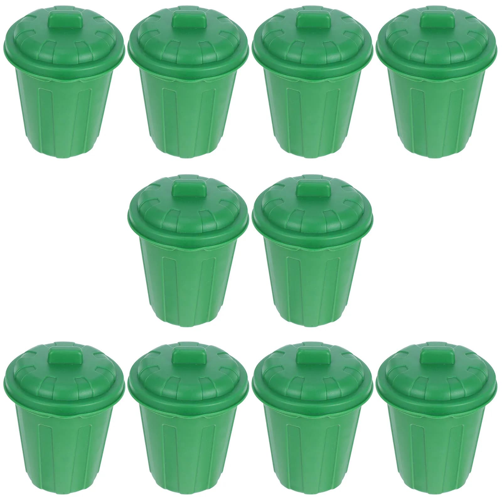 Set di 10 mini cestini per la spazzatura verdi con coperchio, contenitore da scrivania, piccolo cestino in plastica per carta, portapenne, organizer per ufficio e casa