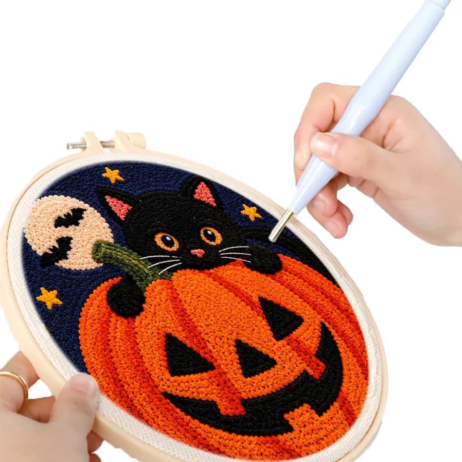 GATYZTORY diy punch needle embroidery kit Yarn Cute Ghost Halloween stitch embroidery hoop 20x20cm Gift Wall art Decorative Arts