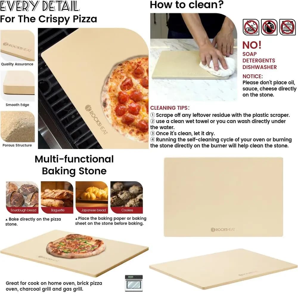 Grande pietra per pizza rettangolare - 23,6 x 15,8 x 0,6 Pietra da forno in cordierite resistente per forno, grill, barbecue e pizza all'aperto