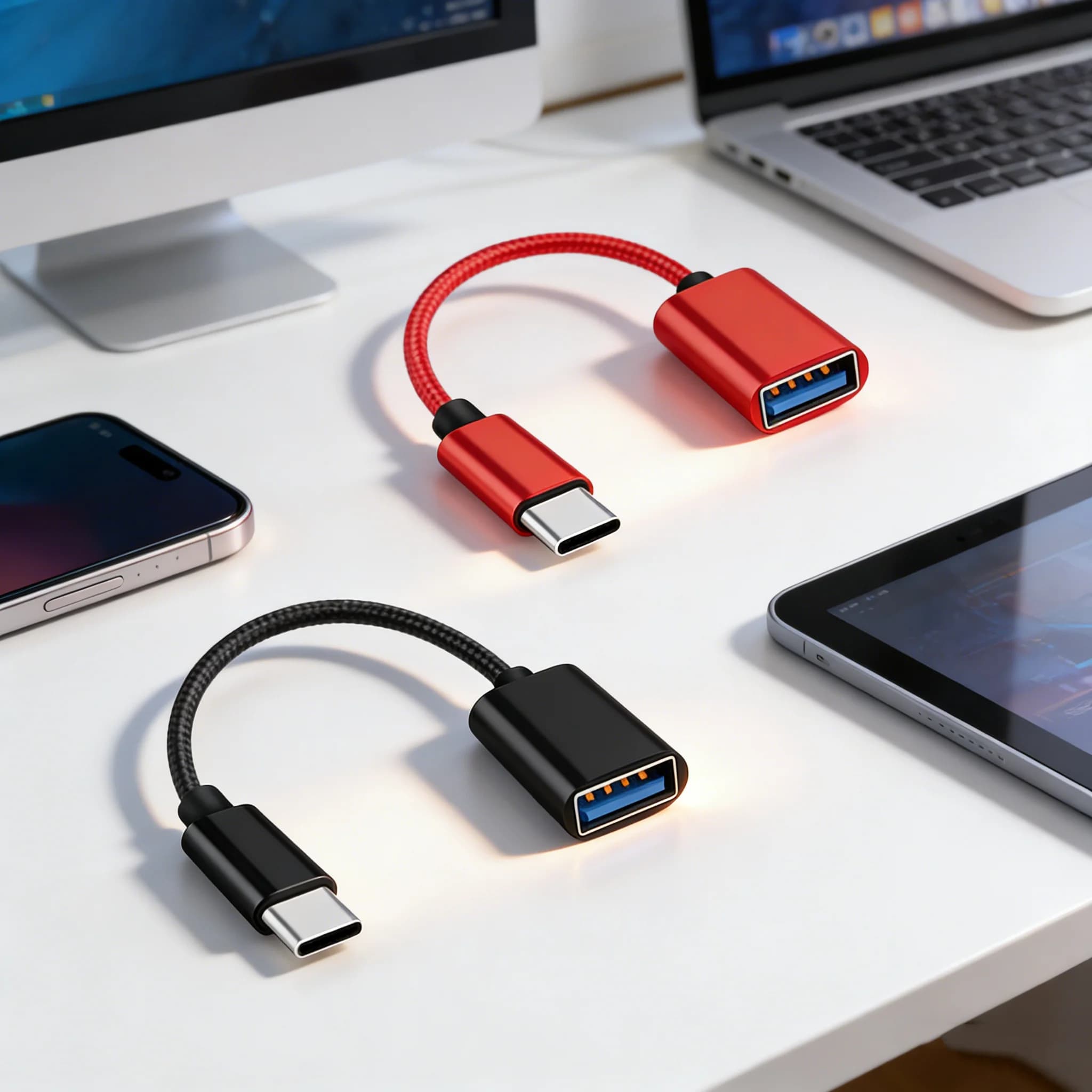 red/black USB-C to USB OTG Adapter - Type-C Male to USB Female, for MacBook Pro/Air, iPhone 16/15 Series