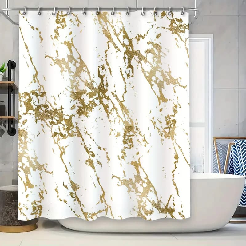 Lussuosa tenda da doccia in marmo dorato Decorazione da bagno metallizzata bianca per progetti di miglioramento domestico Fodera da bagno resistente all'acqua con