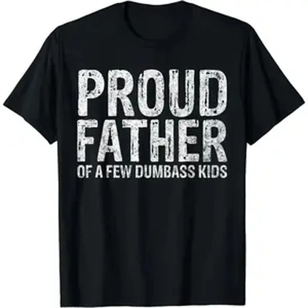 Men's Funny Graphic T-Shirt, Soft Cotton Crew Neck with "Proud Father" Print, Humorous Father's Day Gift