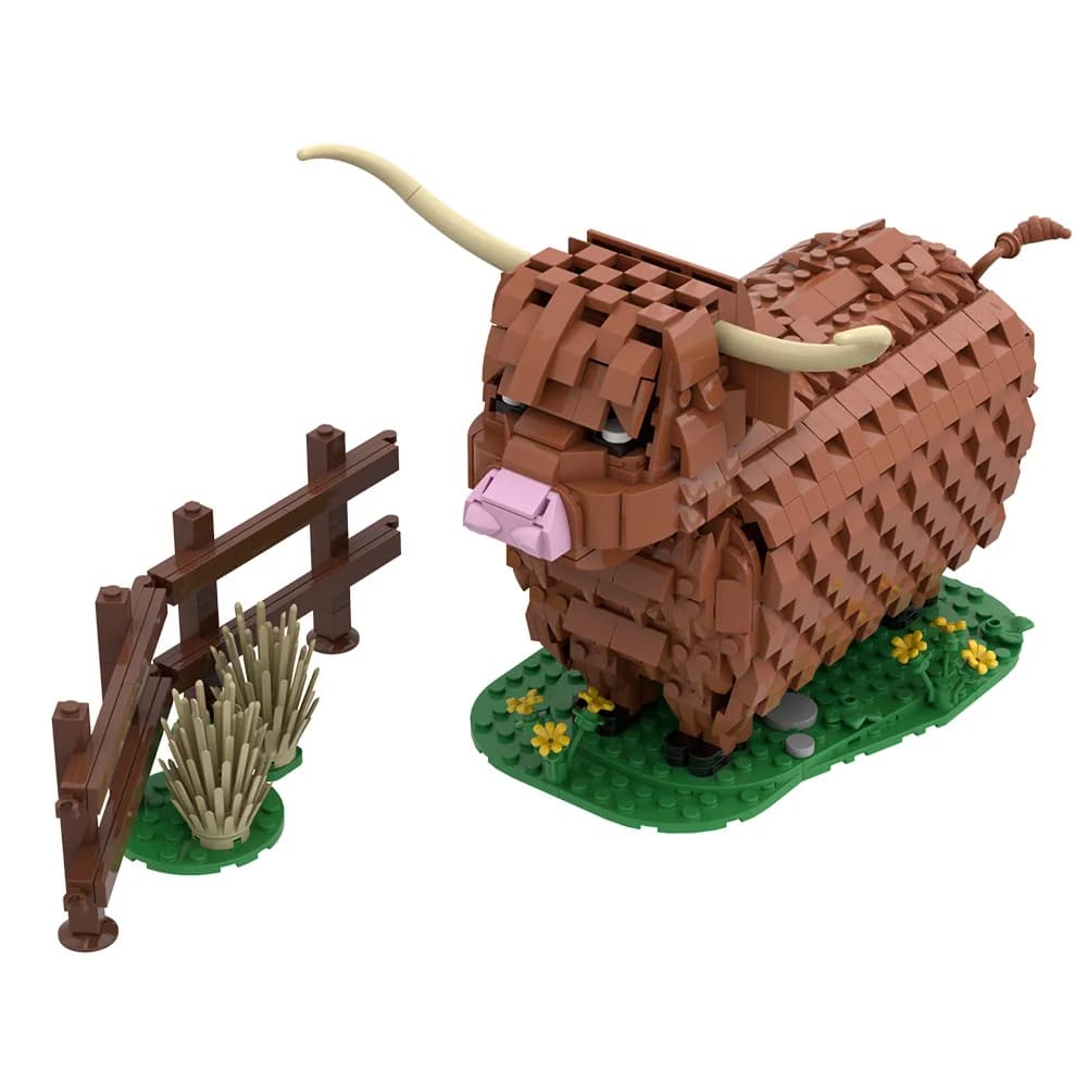 Gobricks MOC kyloeS Animal Building Blocks Creativity Golden Red Long Haired Buffalo Bricks Assembled Toy For Children Gift