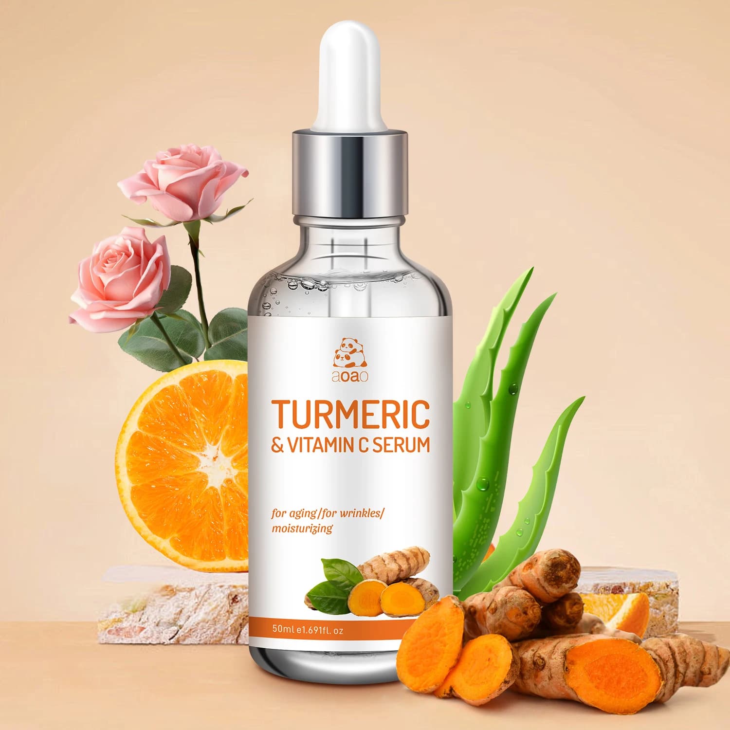 Curcuma and vitamin C serum - Illuminates skin, moisturizing serum with hyaluronic acid, witch hazelnuts and aloe vera Skin Care of face