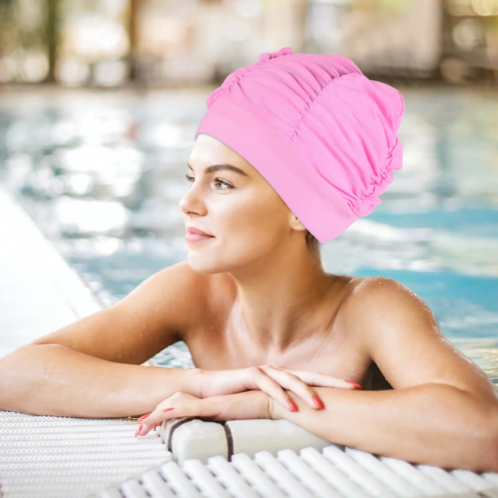 Cuffia da Nuoto Antirughe in Poliestere per Protezione Capelli, Leggera ed Elastica per Donne e Adulti, Ideale per Capelli Lunghi