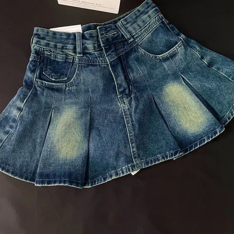 Miniskirt in folded denim with volant, sexy, for girls and women, new collection spring 2025, for women of small size