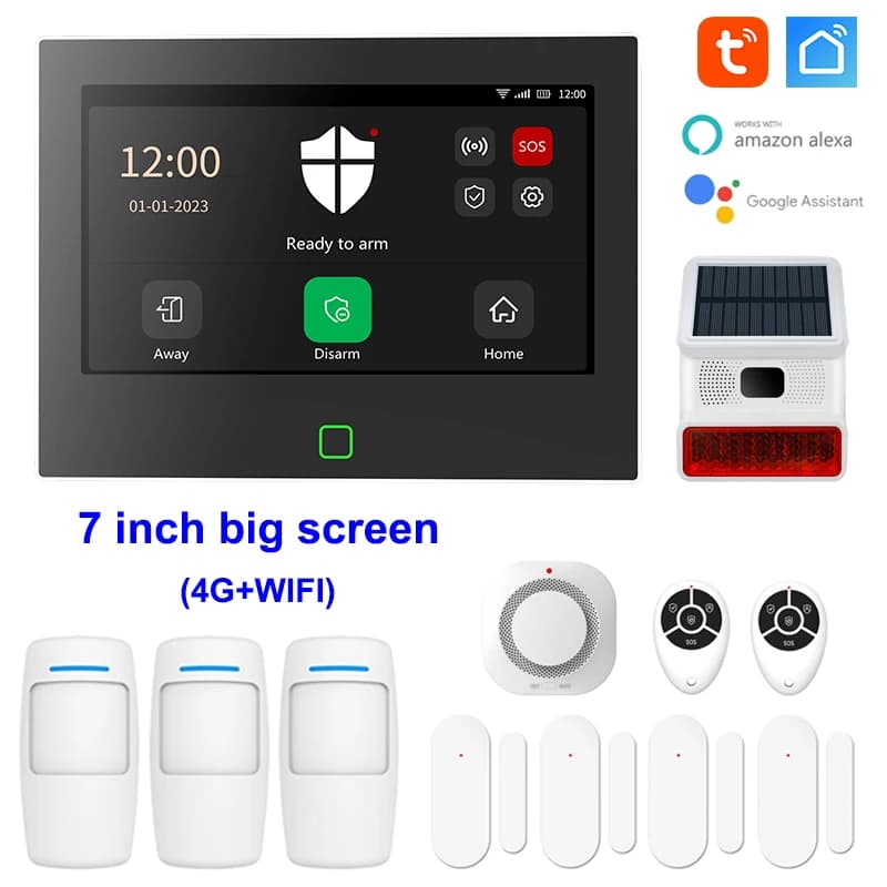 Sistema host di allarme domestico da 7 pollici 4G e WiFi Pannello tattile wireless GSM a grande schermo Tuya Kit di protezione di sicurezza intelligente Telecomando