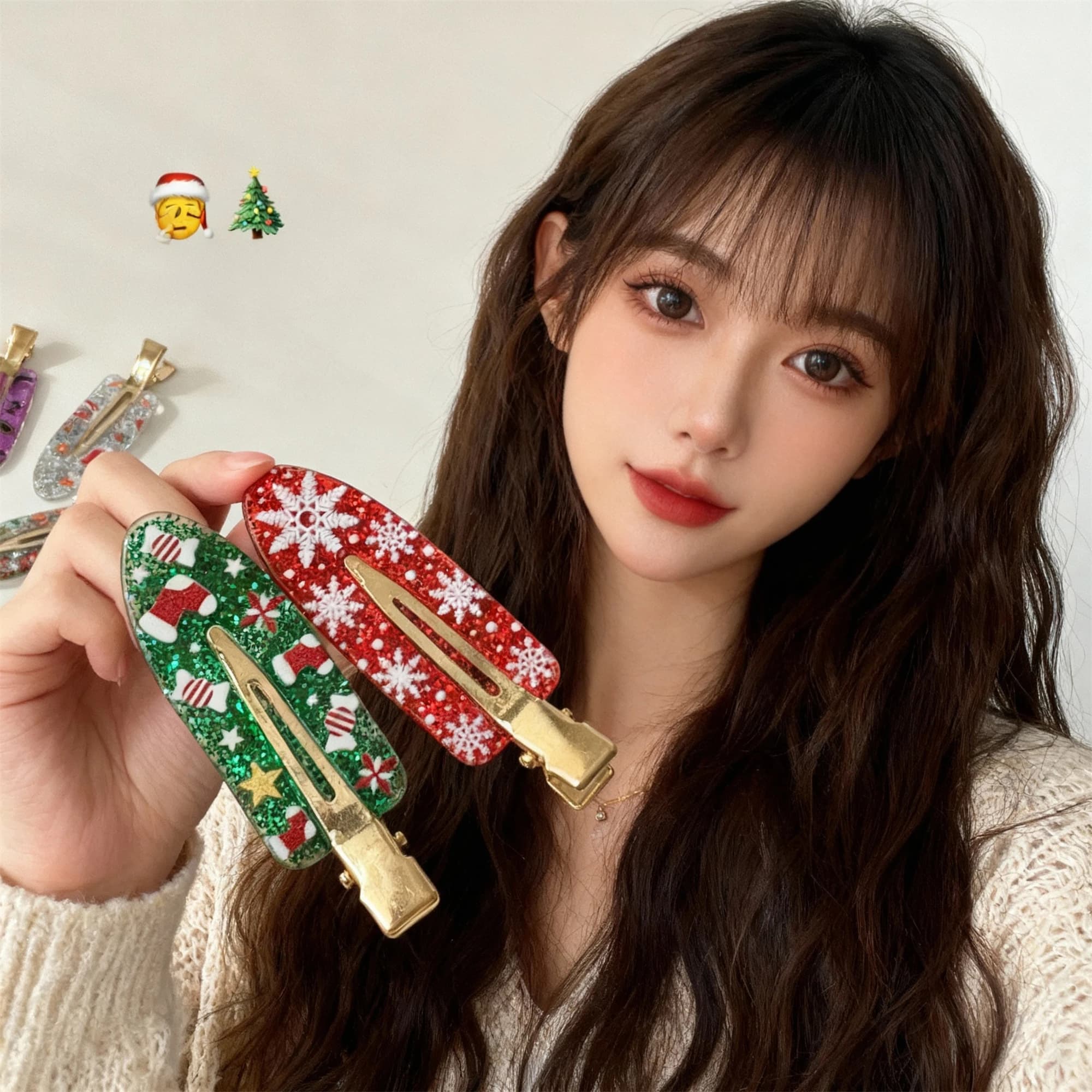 6PCS Christmas Hair Clip Set for Women Girls Festive Renna Candy Socks Letter Hairpins Accessories for Christmas Party New Arrival