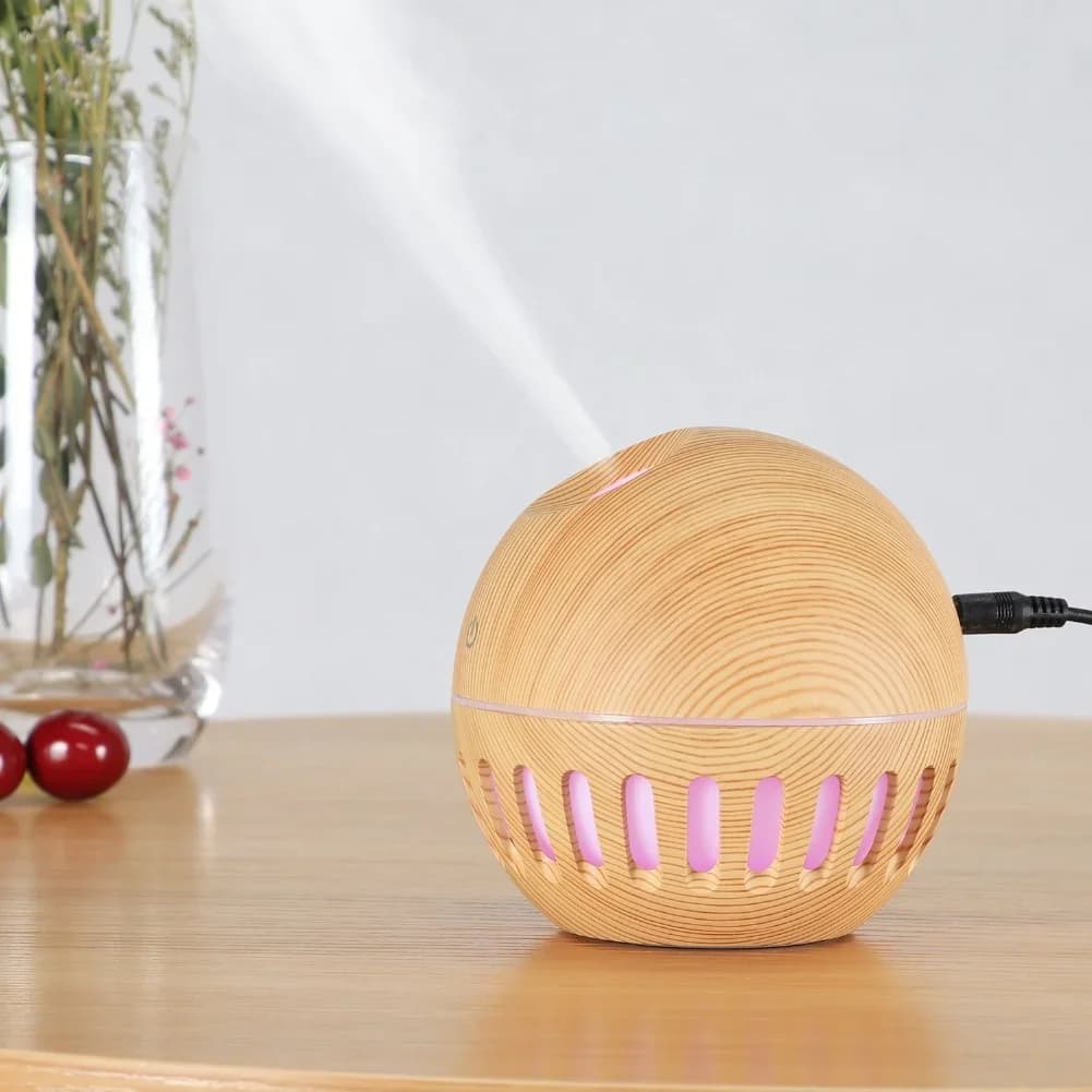 Essential Oil Diffuser with Colored LED Lights, Auto Humidifier with Lighting, Liquid Deodorant for Environments, Travel Humidifier with Design Wood Effect