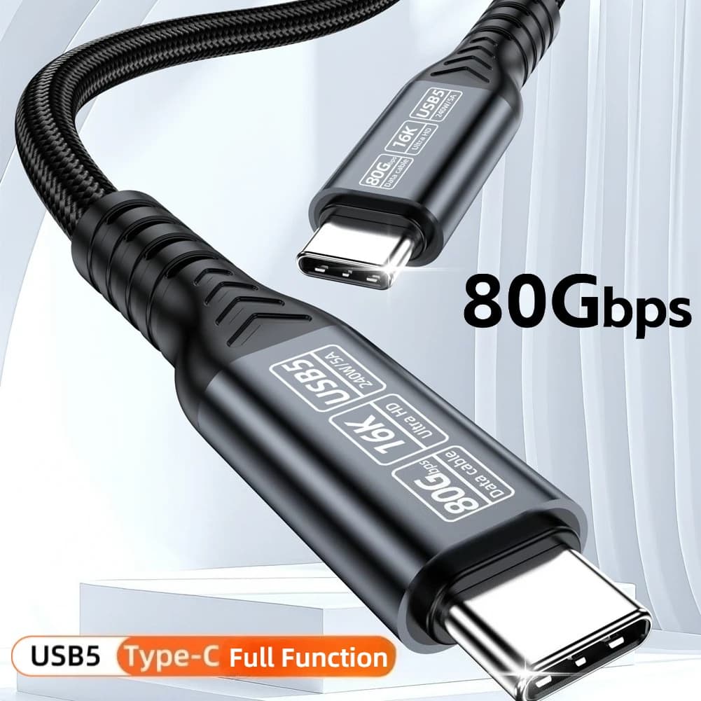 PD240W 80Gbps USB 5 per Thunderbolt 5 Tipo C Cavo 16K 48V/5A Tipo-C a USB C per iPhone 17 Pro Tablet Switch Laptop MacBook Pro