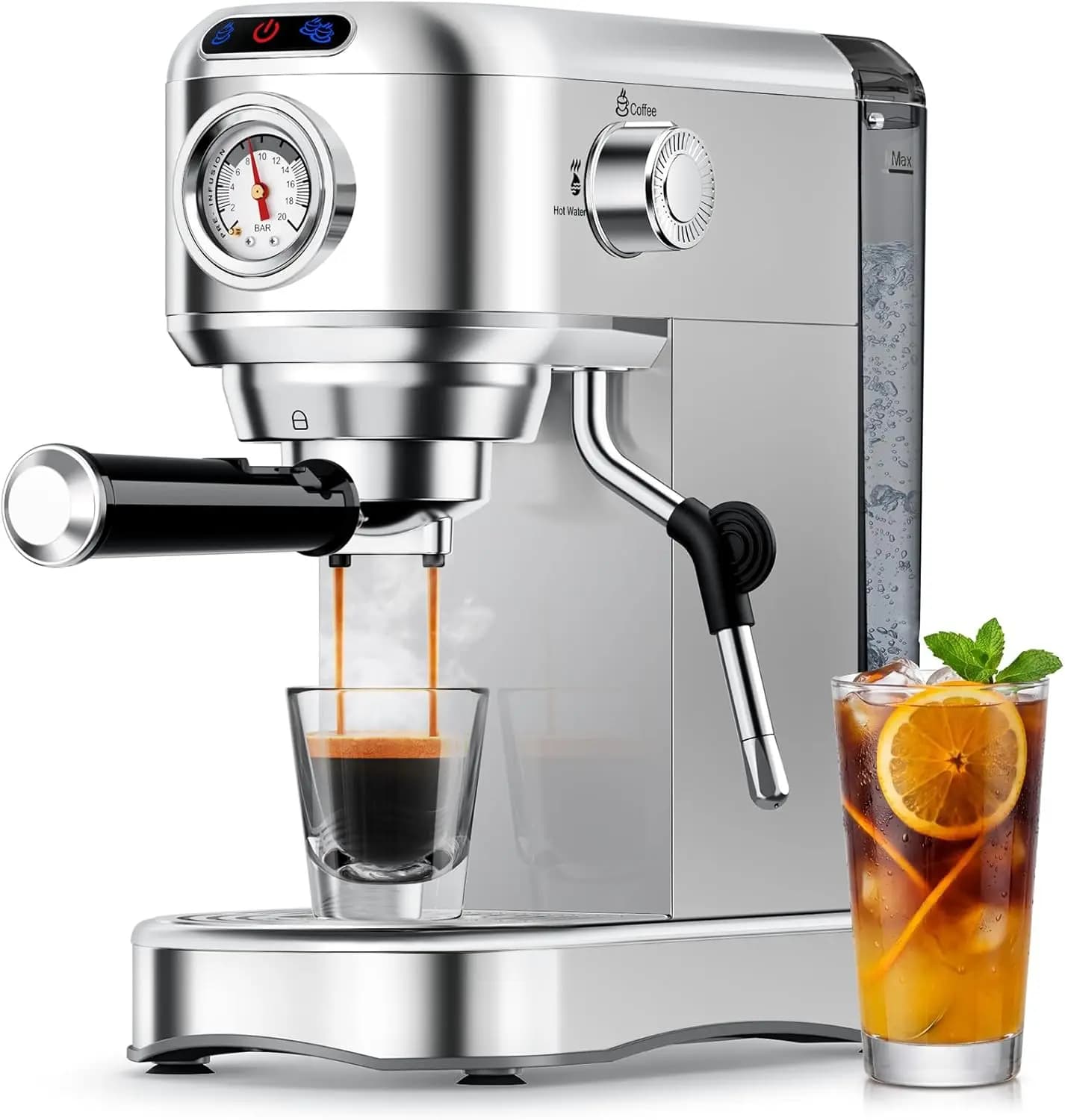 Espresso Machine 20 Bar, Compact Espresso Coffee Machine with Milk Frother, Stainless Steel Coffee Maker with 34oz Removable Wat