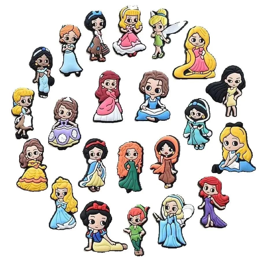 22/66 pezzi set di ciondoli per scarpe principessa Rapunzel per zoccoli borsa sandali con diapositive a bolle, decorazioni per scarpe in PVC accessori per borse da spiaggia
