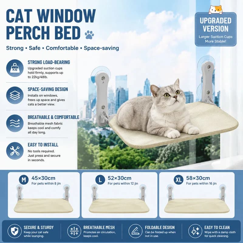 Amaca per gatti con ventose super adesive, dondolo rimovibile e lavabile, materasso per davanzale, letto sospeso in vetro, accessori per animali domestici
