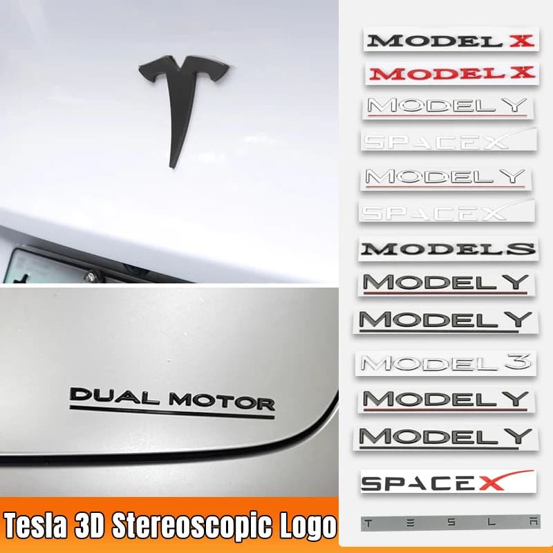 3D ABS Cromato Linea Rossa Logo Nero DOPPIO MOTORE Emblema Lettere Car Styling Tronco Distintivo Per Tesla 3 YSX DUAL MOTORE Accessori