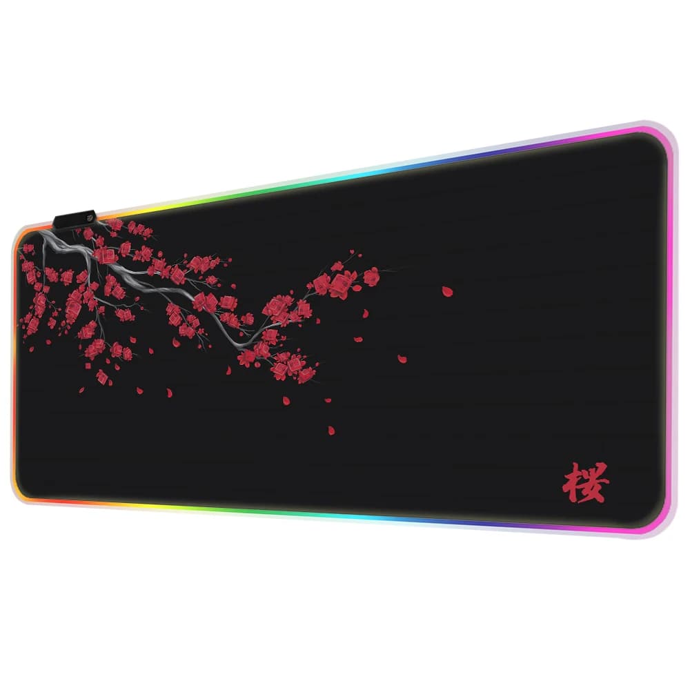 Tappetino per mouse Anime Sakura Tappetino per mouse luminoso RGB Accessori per computer da ufficio Tappetino per tastiera Tappetino da scrivania antiscivolo a LED HYBXAXC