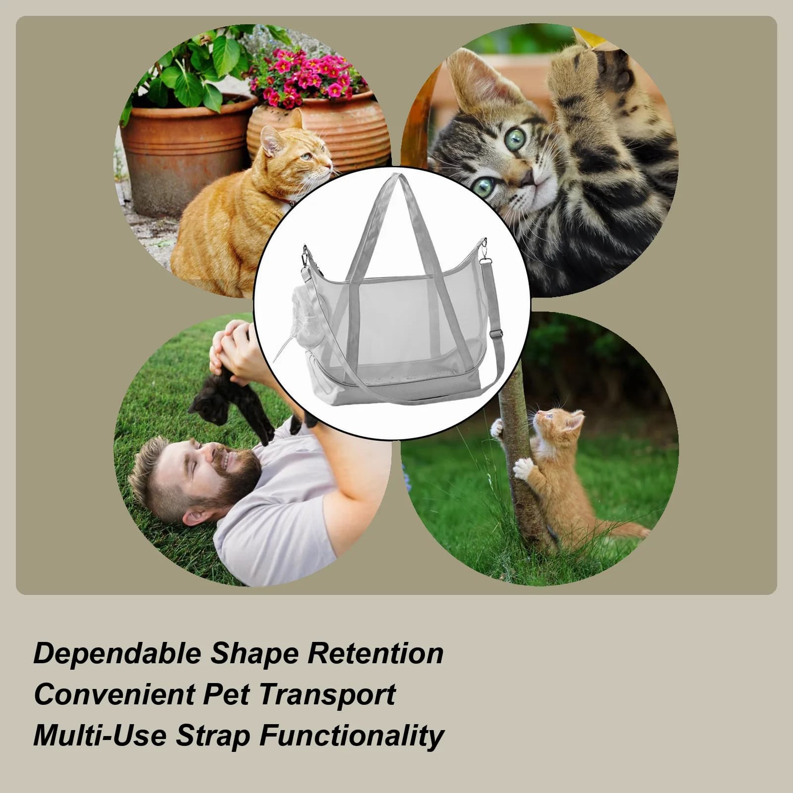Borsa per il trasporto di gatti in rete di nylon traspirante con tracolla, borsa per il trasporto di animali domestici, borsa a tracolla per viaggi, escursioni, pendolarismo, campeggio