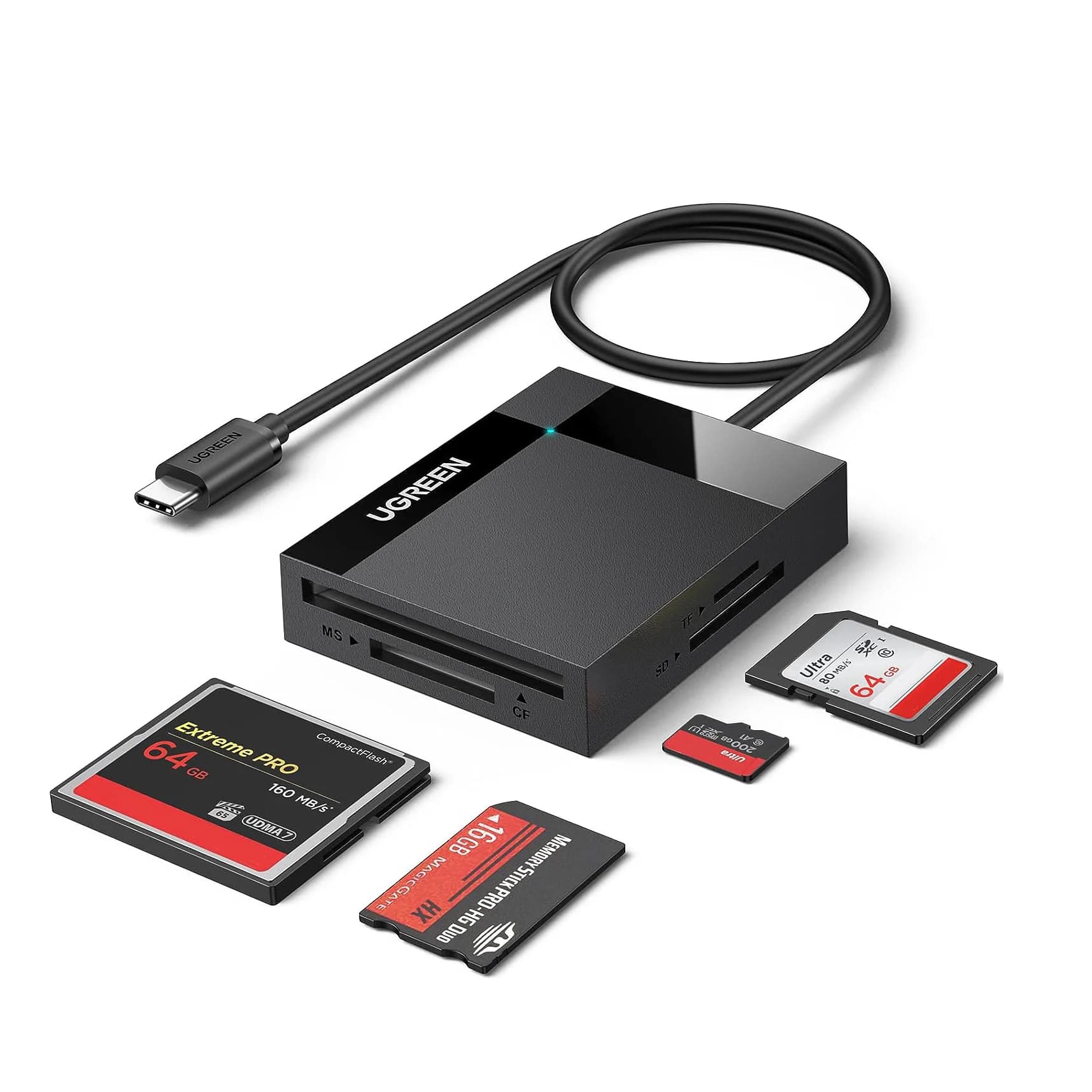 UGREEN Lettore di schede SD USB C Adattatore per schede di memoria 4 in 1 Lettore di schede per fotocamera flash compatto SD esterno Micro MS CF