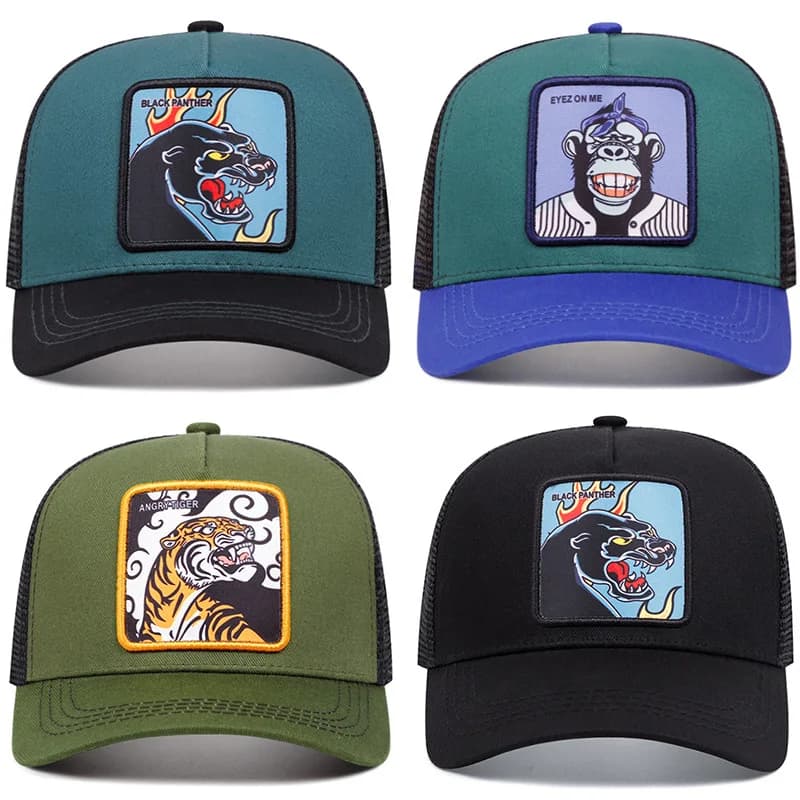 Berretti da baseball con ricamo patch pantera unisex Primavera Estate Cappelli da camionista in rete casual regolabili per esterni Cappellino per protezione solare casual