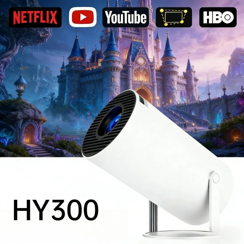 Proiettore Cinema HY300 1080P 1280x720P Nuovo 4K Android 11 Wifi6 290ANSI Allwinner H713 BT50 Proiettore Portatile da Esterno