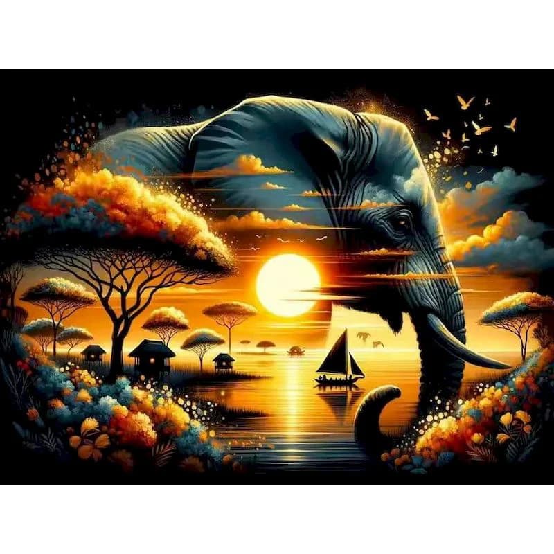 Nabi Diamond Painting Elephant Animal Tree Sunset Landscape Full Round Square Full Diamond Mosaic Art Kit Wall Decor