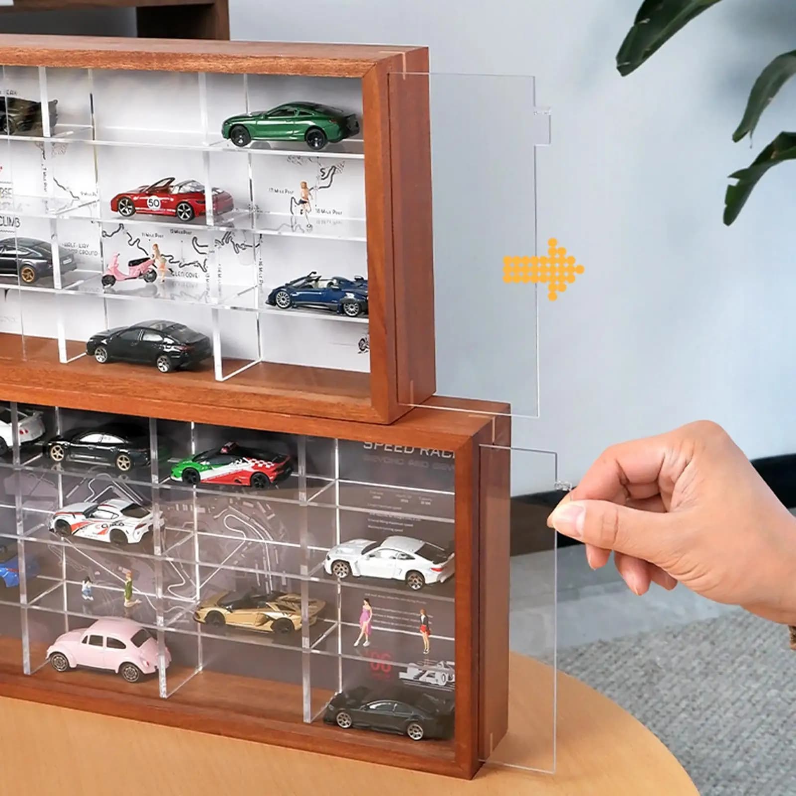 Wall Mounted Figures Toy Building Block Shadow Box, Wooden Display Case