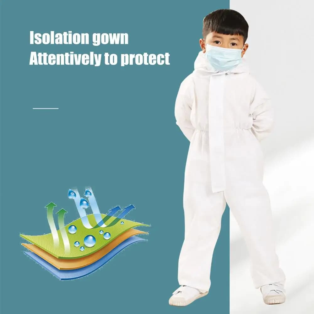 Tute protettive per bambini traspiranti antipolvere Tuta isolante con cappuccio Abito completo monouso per bambini Costume da gioco leggero