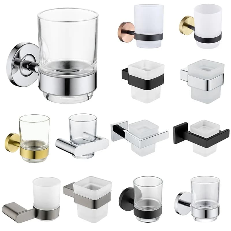 Porta tazza in oro spazzolato con tazza in vetro Acciaio inossidabile 304 montato a parete Supporto per bicchieri Accessori da bagno Nero opaco Cromato spazzolato nichel Spedizione gratuita