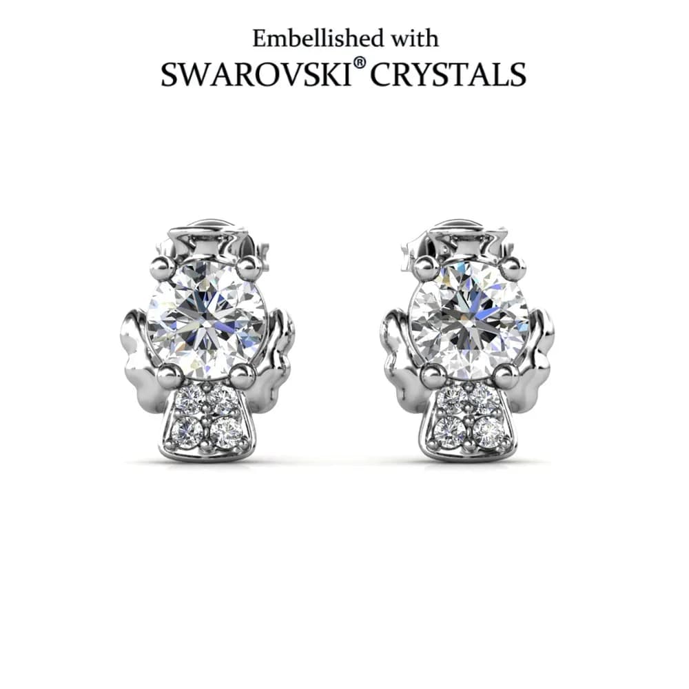 Orecchini a Perno con Angelo Decorati con Cristalli Swarovski, Orecchini Angelici Ipoallergenici, Gioielli con Design di Angelo Brillante e Delicato