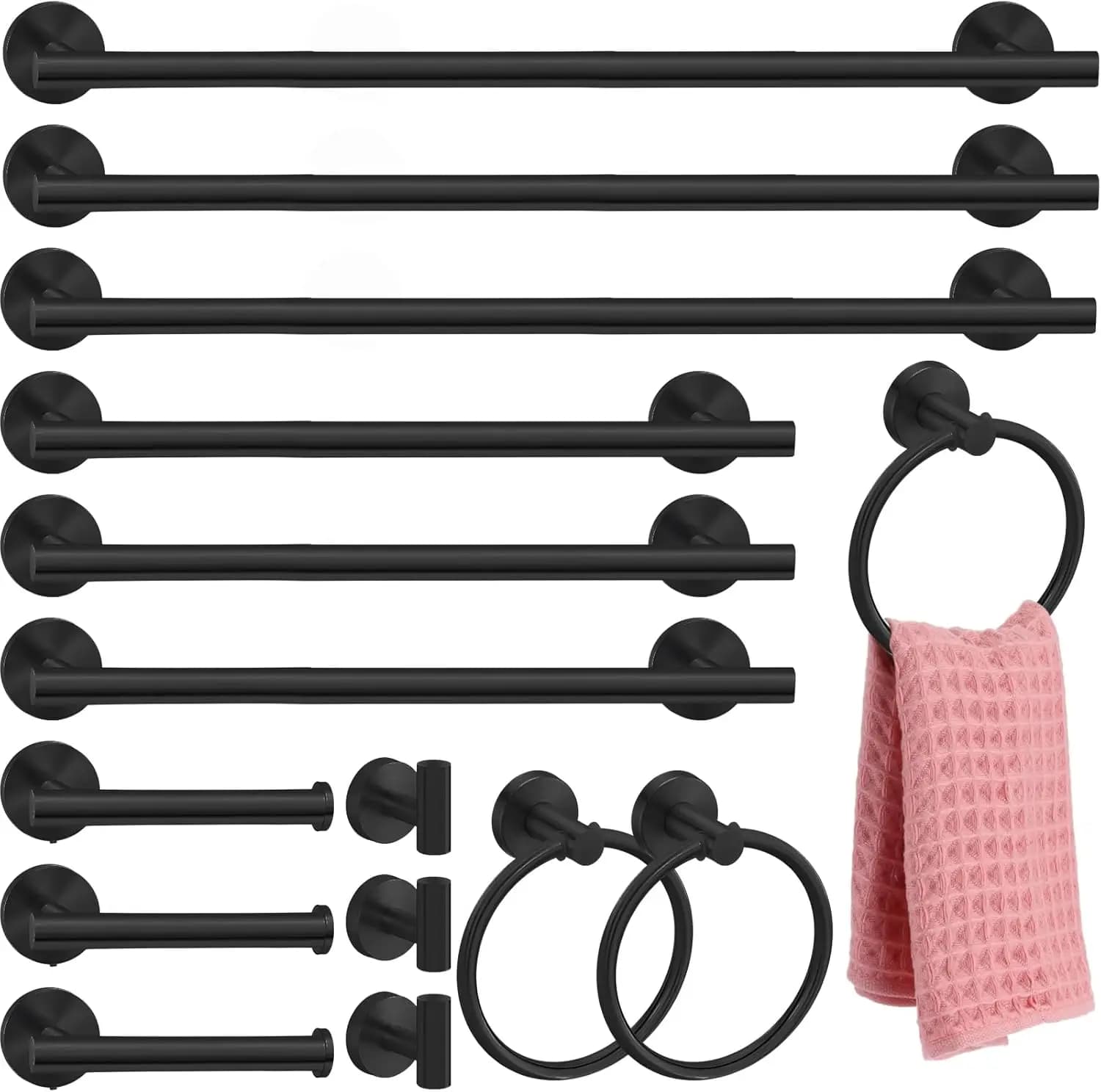 Set di 15 Accessori Neri per Bagno in Acciaio Inossidabile SUS304, Portasciugamani Spazzolato da 23,6 Pollici, Anello Portasciugamani, Portarotolo Carta Igienica