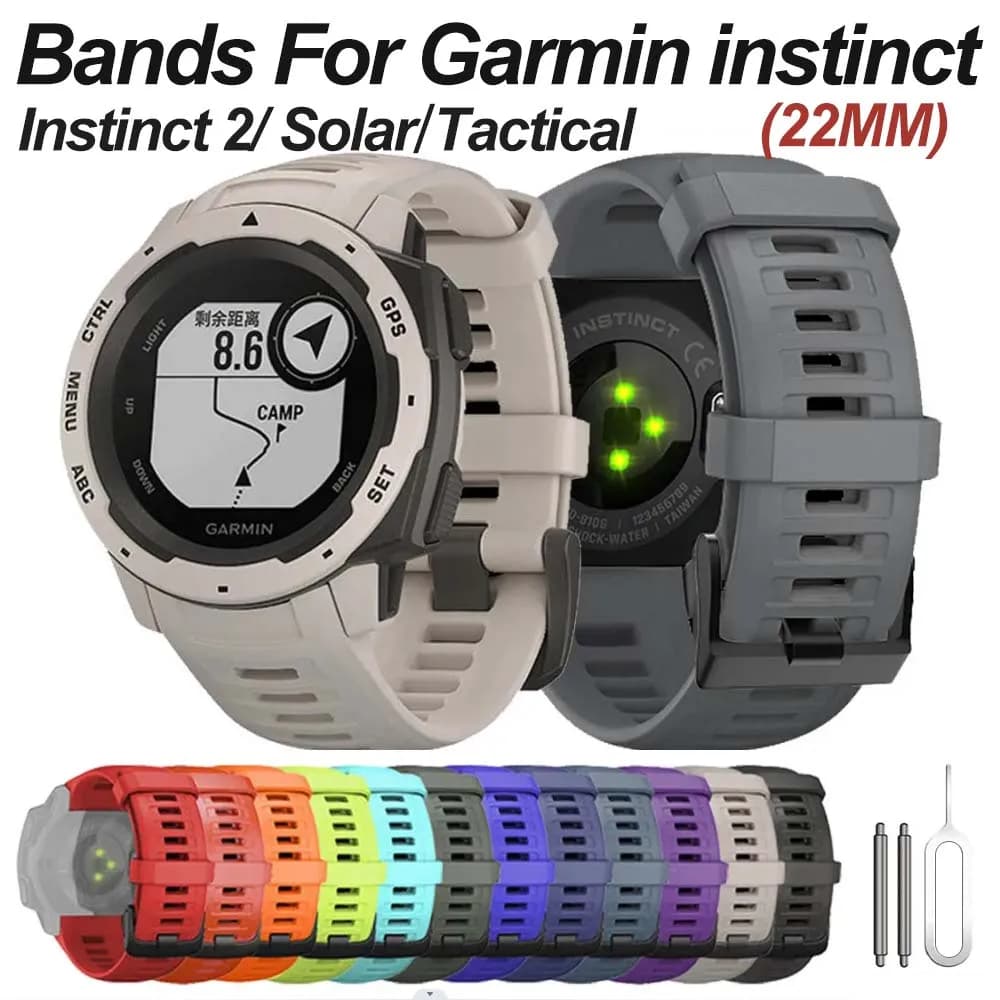 Garmin Instinct bracelet with silicone soft watch strap - Compatible with Instinct 2/ Solar/Tactical/Instinct 1