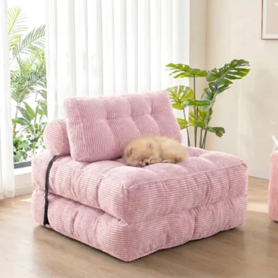 3-in-1 Folding Sofa Bed for Living Room Bedroom Dorm Convertible Futon Chair Bed with Pillow Lumbar Support, Portable Single Fl