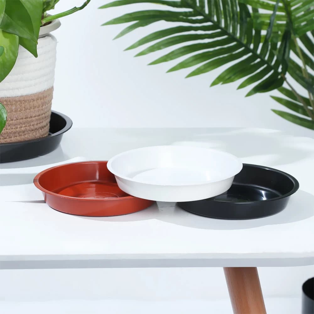 Round-shaped plant trays 3 pieces trays for trays resistant plastic trays for heavy duty saucers red white black flower pot for indoors and outdoors