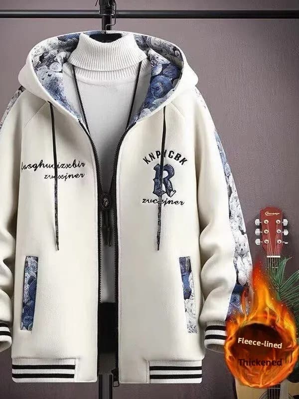 Giacca in pile stile americano da uomo, autunno inverno, giacca foderata in pile in stile Hong Kong, calda e alla moda, per giovani