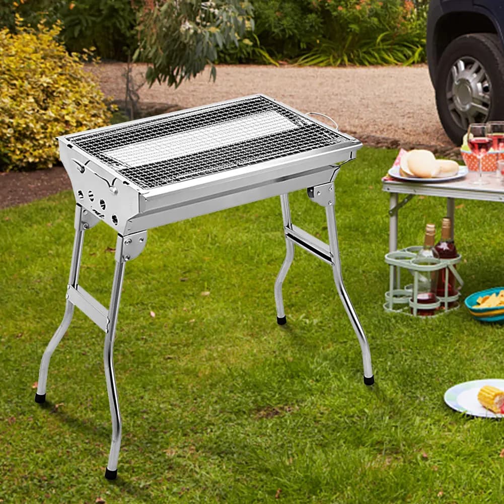 Camping Stove with Support Carbon Grill Stainless Steel Multifunction with Basket Bearings Barbecue Accessories