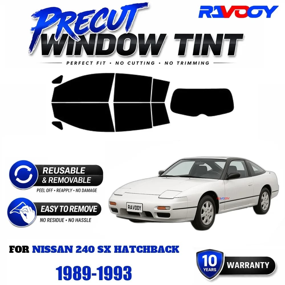RAVOOY Precut Window Tint, Reusable Removable EPU Film, Custom Fit for Nissan 240 SX Hatchback 1989-1993, UV Heat Protection