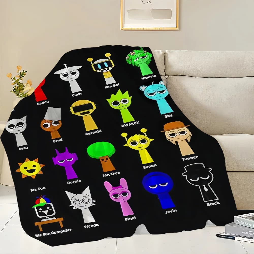 S-Sprunki Incredibox Game Blanket Skin Friendly Comfort Warm Soft Plush Blanket Suitable Sofa Living Room Office Bedroom