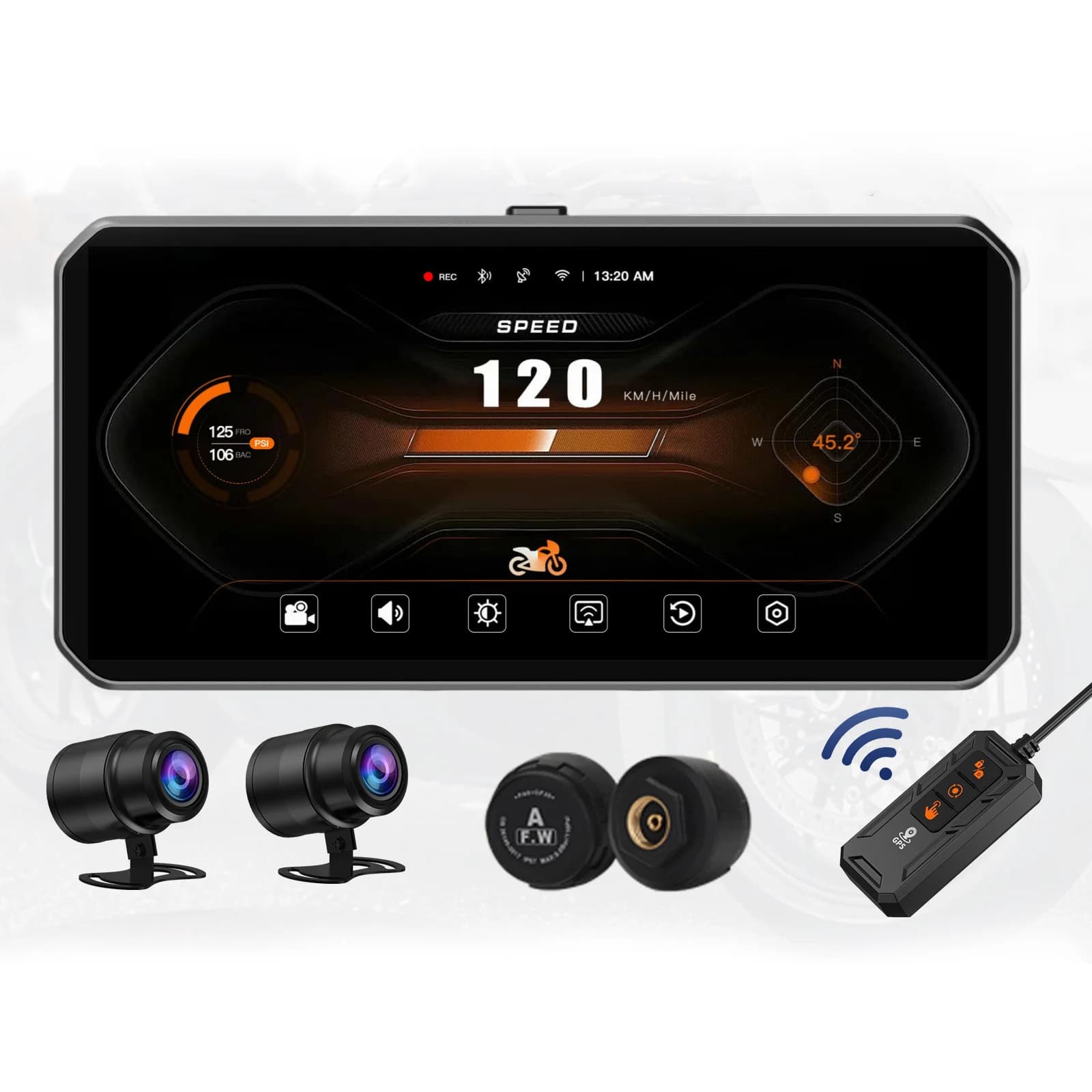 6.25 inch WiFi GPS navigator motorcycle waterproof Dashcam with portable BSD TPMS Carplay for Wireless Car