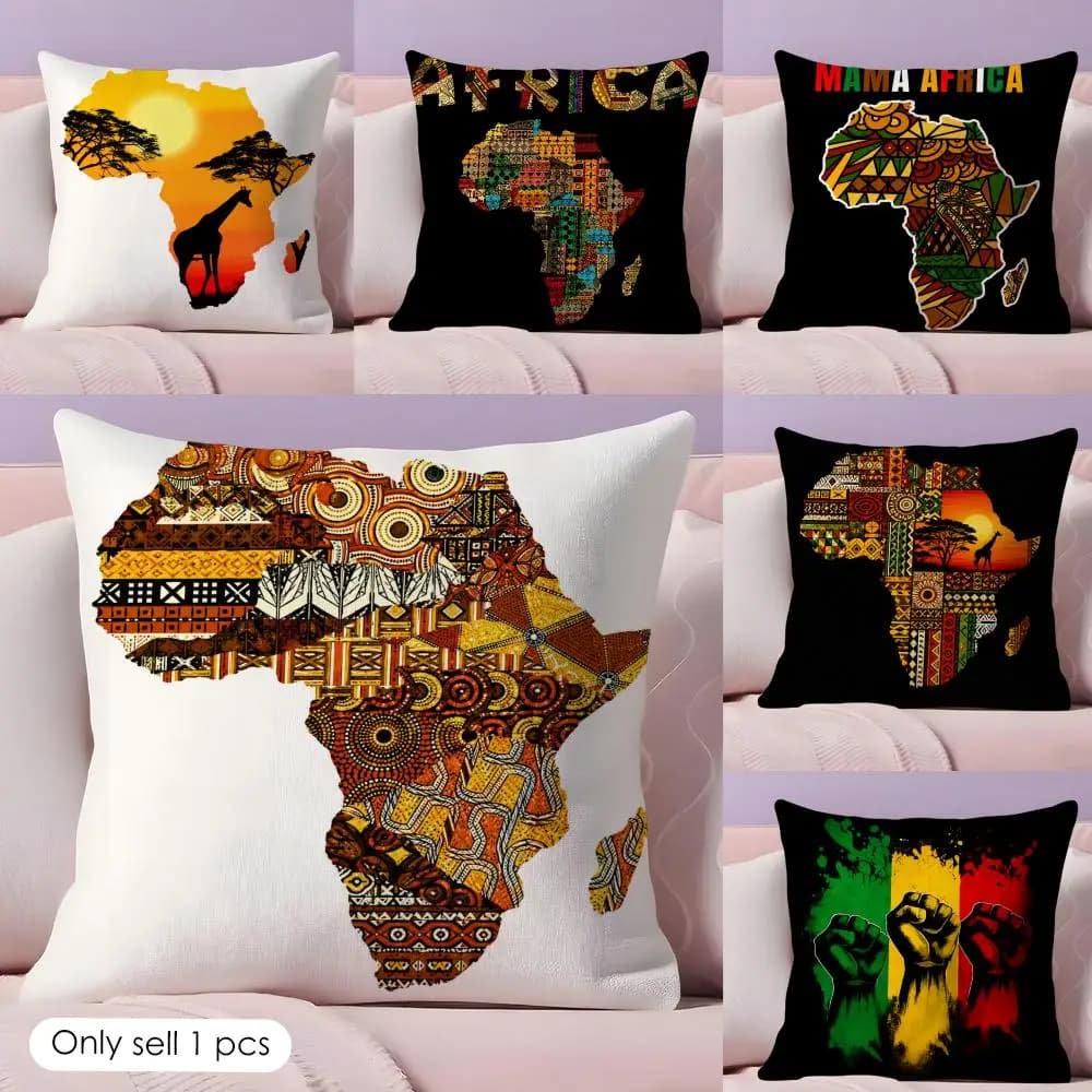 Fodera per cuscino con mappa dell'Africa e motivi geometrici, in peluche corto, morbida, con stampa fronte-retro, per divano, camera da letto, decorazione per la casa, idea regalo