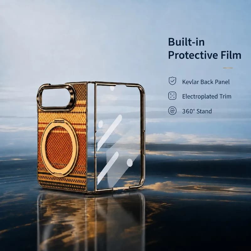 360°Rotating Metal Holder Carbon Fiber Texture For Magsafe Magnetic Fold Phone Case For iPhone Duo With Front Protective Film