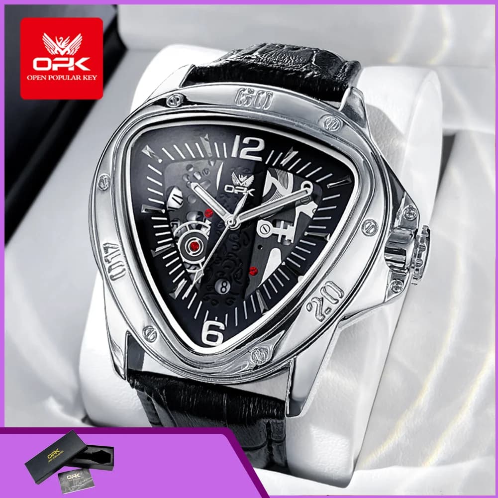 OPK 8168 Top Brand Business Men's Watch Luminous Big Dial Waterproof Leather Strap Original Quartz Wristatch for Man