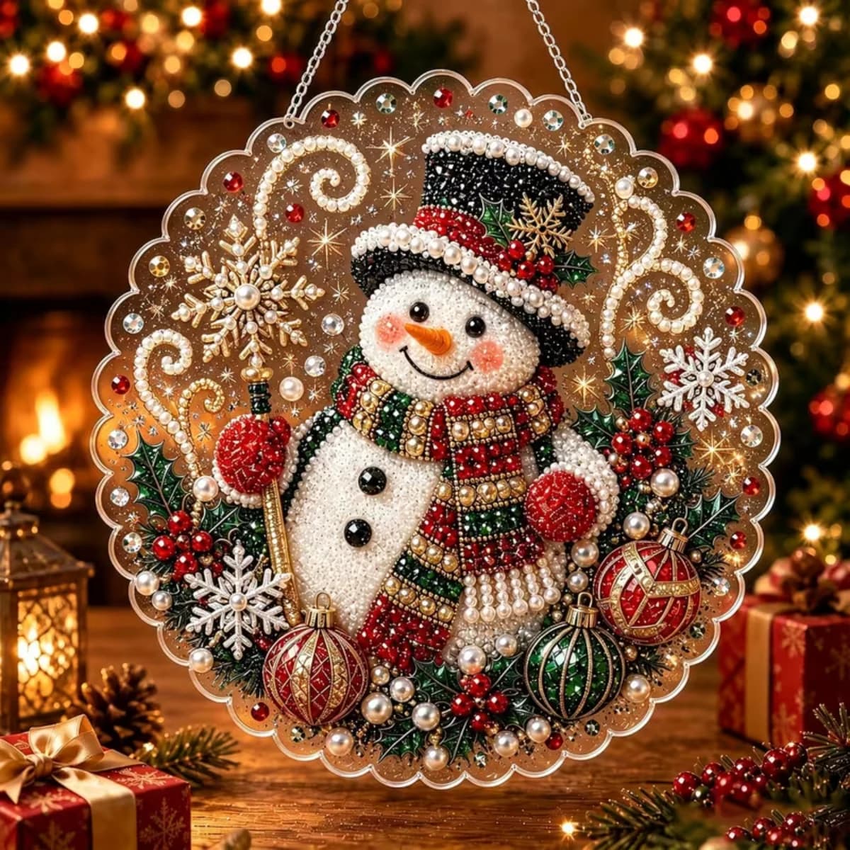 Pearl Diamond Painting Kit Christmas Santa Claus Snowman Elk Beaded DIY Art Craft Hang Metal Chain Wall Decor Home Xmas Gift